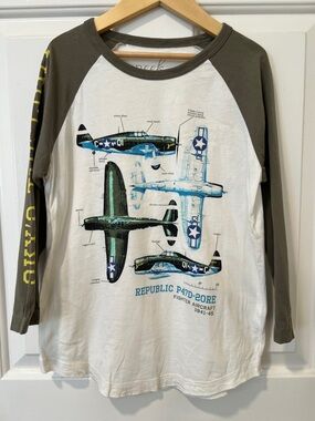 Peek Boys' Raglan Aircraft Tee - White & Olive